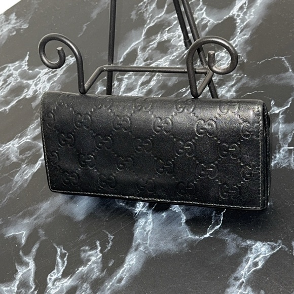 GUCCI Women’s Black Fold Leather Wallet 100% AUTHENTIC - Picture 1 of 12